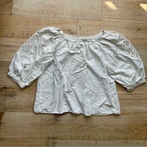 Knox Rose Size Large White Smocked Off-Shoulder Top Boho Puffed Sleeves Eyelet
